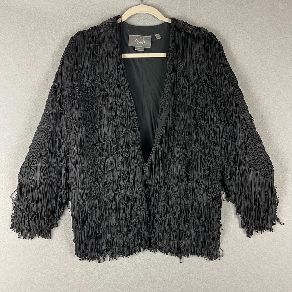 Anthropologie Vanessa Virginia Jacket Womens XS Black Fringe Whimsigoth Flapper